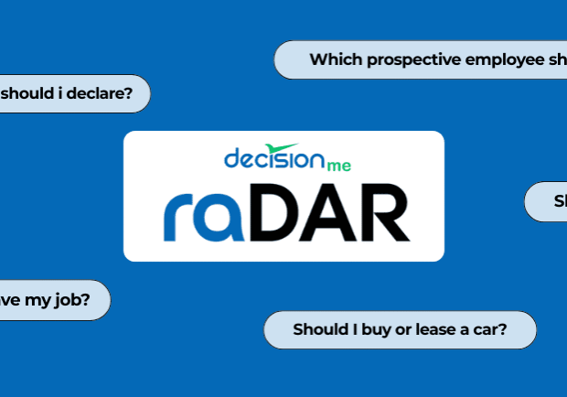Decision-making questions around "raDAR" logo.